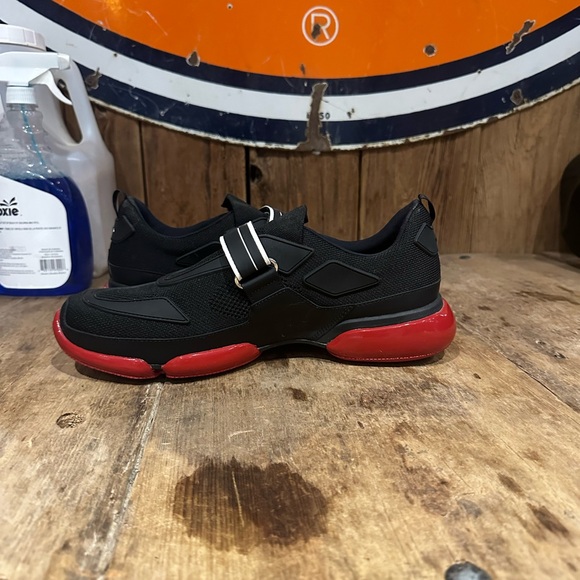 LUXURY PRADA CLOUDBUST SNEAKERS SHOES 2OG064 BLACK RED NEW US 9.5 - Picture 2 of 8